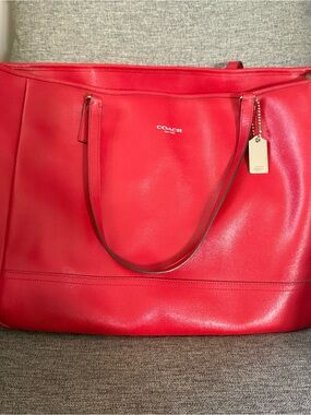Coach Bright Red Leather Tote with Hang Tag